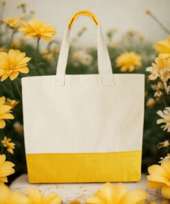 Natural Cotton Tote Bag with Yellow Base & Handles