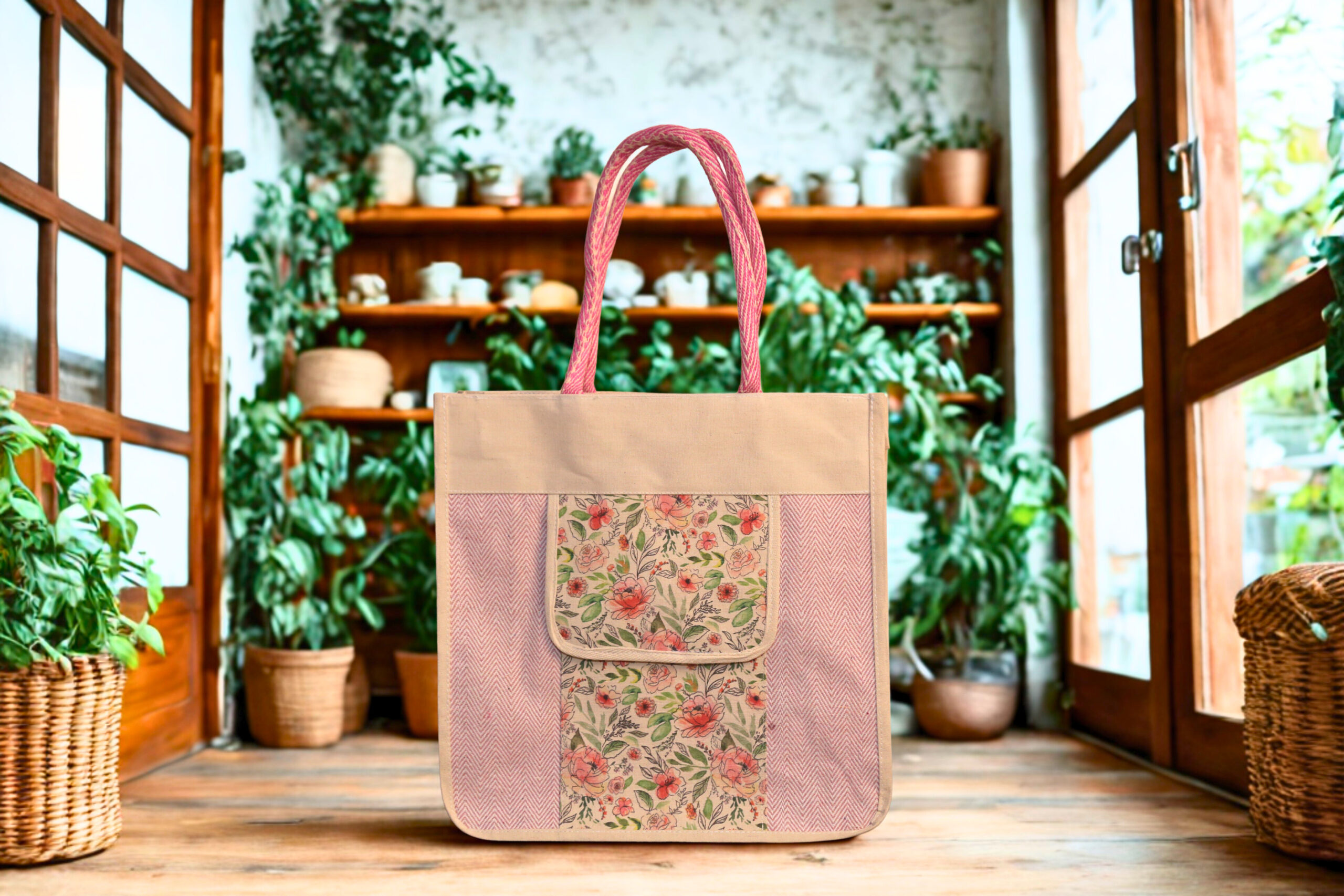 24c2da96-ffe3-4c9e-83c0-0e338136ed72-1-scaled-1.jpg A beige and pink canvas tote bag with pink floral print detailing