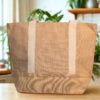 Natural jute tote bag with herringbone pattern