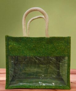 UR Green Sparkle Jute Gift Bag with Window