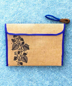 Jute File Pouch with Artistic Leaf Design