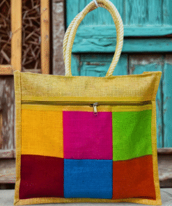 UR ColorPatch Zipper Jute Handbag