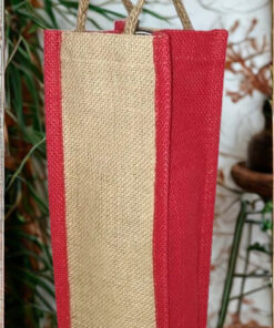 UR Jute Water Bottle Bag with Red Trim