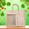 Large beige striped jute bag with transparent front window