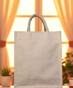 Plain beige canvas tote bag with thick round rope handles
