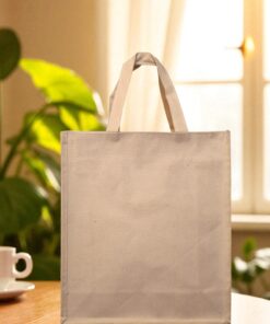 Plain natural beige canvas tote bag with flat handles