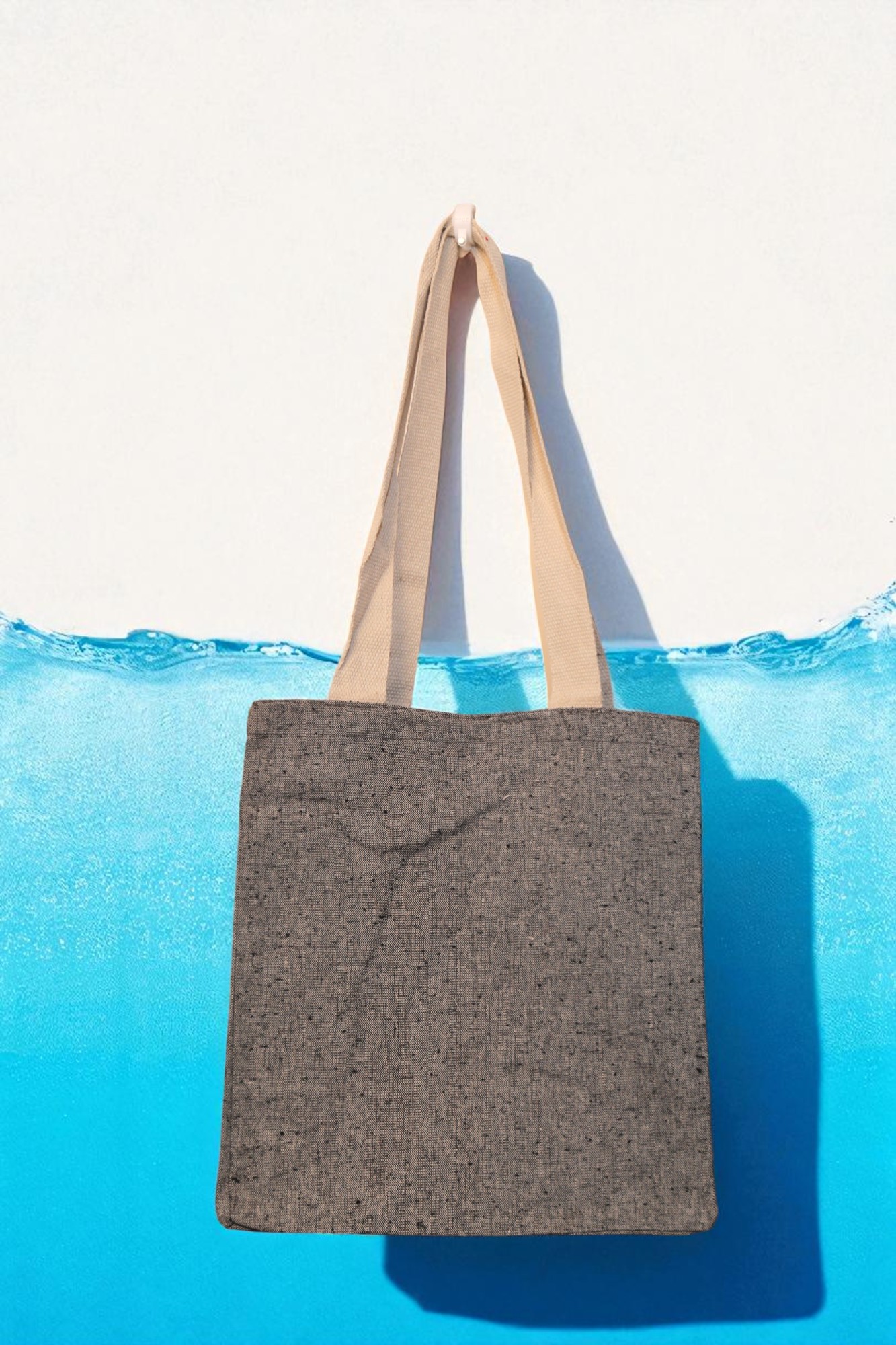 IMG_9876-Photoroom Gray textured cotton tote bag with natural beige handles