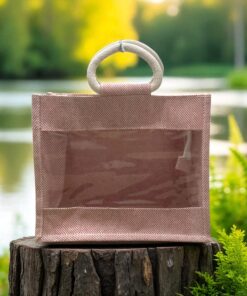 Transparent Window canvas Bag with Round Handle – Rose Brown