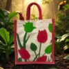 Jute bag with red and green tulip design
