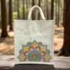 A canvas tote bag with sturdy woven handles