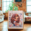 A jute bag featuring a cute cartoon girl surrounded by butterflies