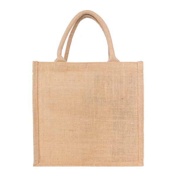 Plain square-shaped 12"x12" jute tote bag with sturdy handles